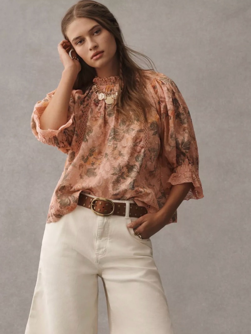 Pilcro Puff-Sleeve High-Neck Blouse
Size Medium